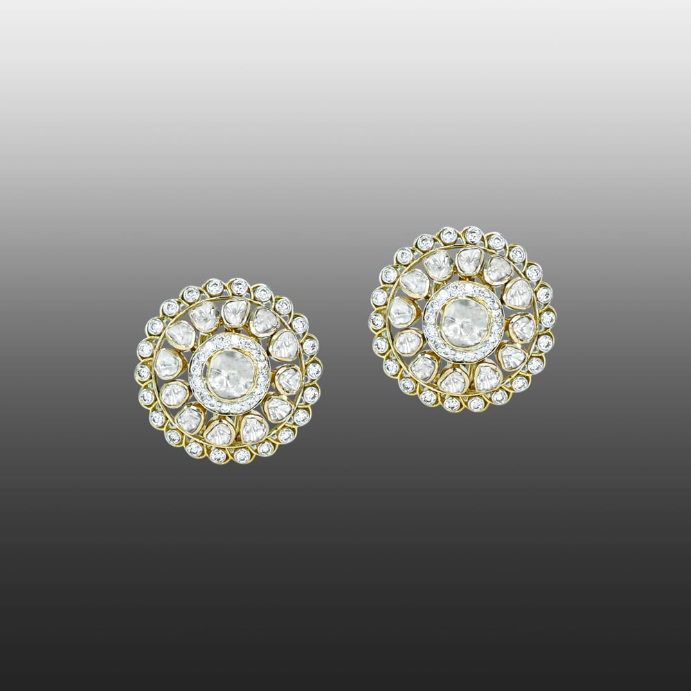 Circular Polki Stud Earrings with Intricate Halo